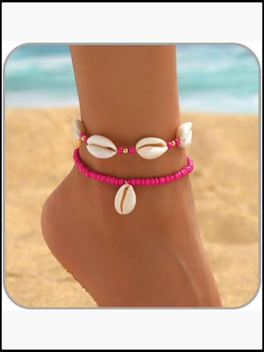 Starfish Shell Anklet Bracelet Stretchy Rice Beads Bohemian Surf Beach Summer